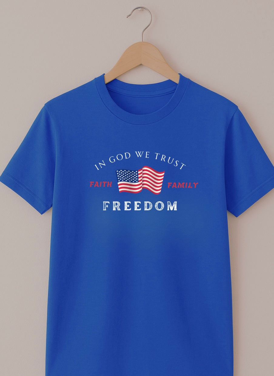 KIDDAD Women's Faith Family Freedom American Flag Print T-Shirt - Short Sleeve Casual Top