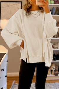 Waffle-Knit Loose Top - CREAM or GRAY