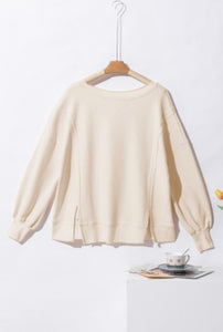 Waffle-Knit Loose Top - CREAM or GRAY