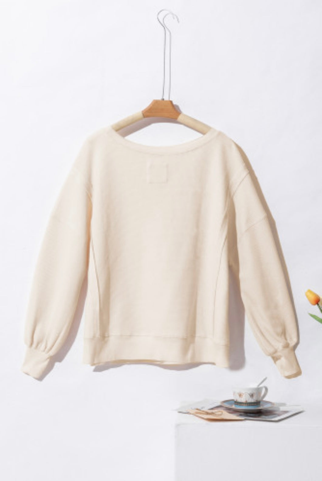 Waffle-Knit Loose Top - CREAM or GRAY