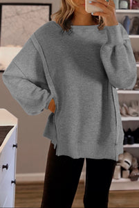 Waffle-Knit Loose Top - CREAM or GRAY