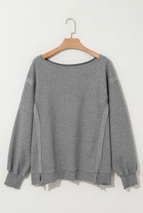 Waffle-Knit Loose Top - CREAM or GRAY