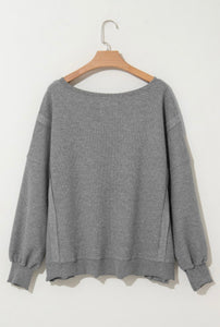 Waffle-Knit Loose Top - CREAM or GRAY