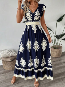 Damask Maxi Dress - Navy